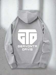 Men's Hoodie, Casual Pullover With White Letter Print |   Kangaroo Pocket - White - View 5