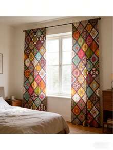 2pcs Boho Mandala Light Blocking Curtains,Bohemian Farmhouse Curtains, Retro Style Polyester Fiber Material Curtain,Sun-Blocking And Privacy-Protecting,Suitable For Bedrooms, Living Rooms,Dining Rooms,Bars,Party Game Rooms,Dormitories,And Home Decor,Easy-Care Washable, Light Filtering ,Farmhouse Decor - Bohemia - View 9