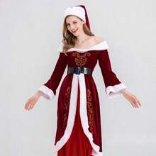 1 件套圣诞快乐服装套装，适合女性 COSPLAY 节日派对必备，包括圣诞帽、连衣裙、腰带，适合日常表演和派对万圣节 - 彩色 - 查看 12