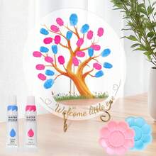 Gender Reveal Fingerprint Tree Guest Book, Gender Reveal Game, Boy Or Girl Gender Reveal Decorative Gift, Baby Shower Supplies (Elephant) - Multicolor 2 - View 3