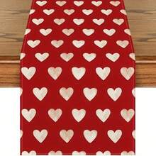 1Pc Red Heart Valentine's Day Table Runner, Seasonal Anniversary Indoor Home Party Restaurant Decoration, 13 X 36 Inches Or 13 X 72 Inches. - 紅色 - 查看 8