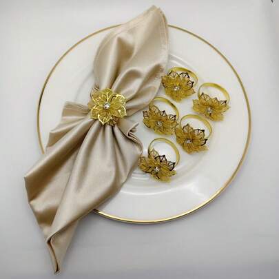 6个金属镂空花卉餐巾环，酒店自助餐餐具装饰