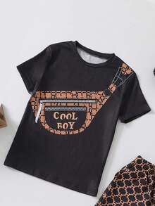2pcs Set Teenager Boys Summer Short Sleeve T-Shirt & Shorts, COOL BOY Allover Print Crossbody Bag, Casual & Comfy