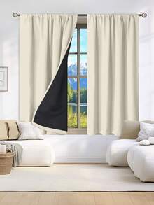 1pc Blackout Thermal Curtain - 99% UV-Resistant Polyester, Rod Pocket Hanging, Non-Bleachable Plain Weave, Bedroom Art Theme, Coated Blackout Thermal, Noise Reducing - Ideal For Bedroom, Farmhouse And School Deep Sleep - Beige - View 8