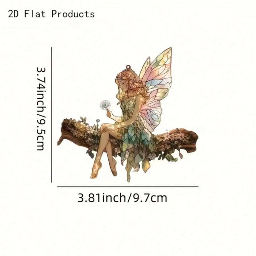Dwuwymiarowy, płaski, uroczy, akrylowy łapacz słońca w kształcie wróżki – fantazyjny aniołek, idealny do ogrodu wróżek, dekoracji okiennych, salonu, sypialni, werandy, biura, korytarza, kuchni, łazienki, wiszących dekoracji zewnętrznych, fantazyjnej dekoracji okiennej | Żywe dekoracje wróżek | Tęczowa, opalizująca dekoracja ogrodu wróżek, efekt/wzór szklany - Kolorowy - Zobacz 1