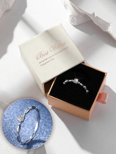 선물 상자 우아한 큐빅 지르코니아 링, 여성 결혼 약혼 파티 주얼리, 구리 소재 변색 방지 및 저자 극성, 이상적인 발렌타인 데이 선물