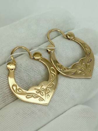 1 Pair Women's Hand-Carved Bow & Leaf Hoop Earrings Boho Vintage Jewelry For Valentine's Day Party Gifts, Year-Round Wear