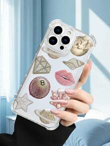 1PC Funda transparente con diseño de labios, diamantes y planetas, estilo glamoroso y minimalista, protección contra caídas, ideal para mujeres y amantes de la moda, regalo perfecto para ocasiones especiales : funda transparente resistente a golpes, compatible con Apple Phone17/16/15/14/13/12/11/XS/XR/X/PLUS/PRO/PROMAX, agarre cómodo, regalo ideal para amigos, novia, novio, familia - transparente - Ver 3
