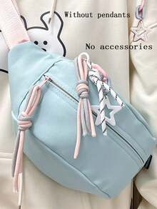 2026 New Fashion Campus Waist Bag, Pink & Blue Tassel Design, Adjustable Strap, Zipper Closure, Nylon Lining. Women's Summer Bag, Fashionable Messenger Bag, Women's Clutch Without Pendant - Multicolor - View 12
