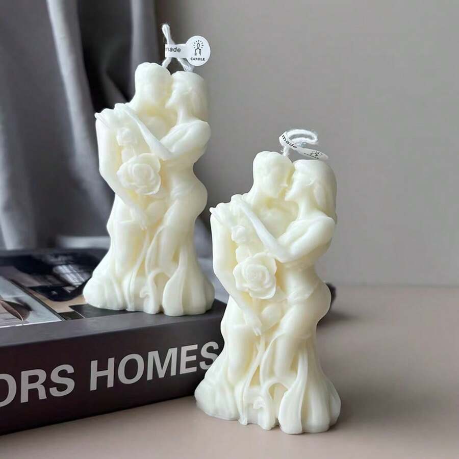 1个情人节拥抱情侣造型香薰蜡烛DIY创意装饰，浪漫礼物，婚礼回礼，硅胶模具 - 白色 - 查看 1