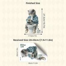 1 Sheet Cute White Cat Lucky Charm Toilet Sticker, Green Hat + Floral Bowtie Decor For Shower Room & Home, Self - Adhesive Easy Install