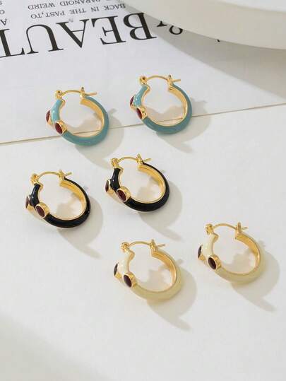 1 Pair Vintage French Style Blue Geometric Round Earrings