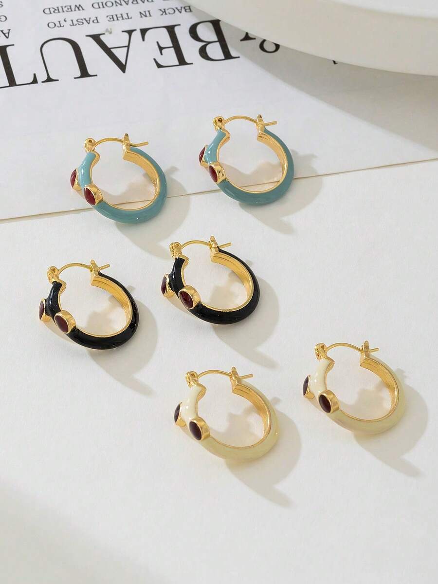 1 Pair Vintage French Style Blue Geometric Round Earrings - Round - View 1