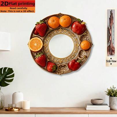 1pc Fruit Basket Wall Hanging Mirror, Flat Wooden Wall Art, Acrylic Mirror Surface, Home Wall Decor, Room Decoration, Holiday Birthday Gift, Unique Decorative Mirror, Minimalist Style Flat Mirror, Art Decor, Please Peel Off Front Protective Film Before Use