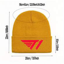 1 Piece, Printed Knit Hat Related To "T1", T1 Team Couple's Warm Hat, Suitable For Autumn And Winter Comfort, Casual Holiday Gift, Daily Accessory, Unisex, Fashionable , Essential For Esports Enthusiasts. - 淺灰色 - 查看 3