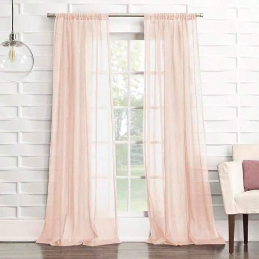 No. 918 Tayla - Panel de Cortina Semitransparente con Bolsillo para Barra de Textura aplastada, 50 x 108 Pulgadas, Color Crema Blanquecino(Rosa pálido 127An x 213.4Al cm (1 Paneles)) - Multicolor - Ver 1