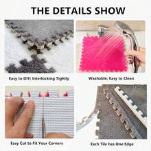 12pcs Plush Patchwork Floor Mat, Non-Slip EVA Foam Room Carpet, Washable, Bedroom & Playroom Puzzle Mat, Indoor Thickened Carpet, Plush Rug Bedroom Interlocking Tiles, Balcony Mat Suitable For Living Room & Bedroom - Multicolor - View 7
