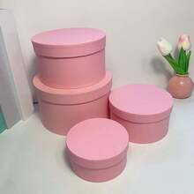 4pcs Pink Round Gift Boxes, Paper Material Stackable DIY Design, Large Capacity Multi-Size Storage For Toys, Stationery, Household Items, Ideal For Bedroom, Living Room Decor, Suitable For Valentine's Day, Wedding, Birthday, Daily Gifting - Multicolor - View 3