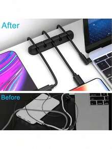1pc Black 5-Hole Rubber Cable Organizer, Adhesive-Backed Cable Holder For Home/Office Phone Charger, Data Cable, Earphone Wire Management