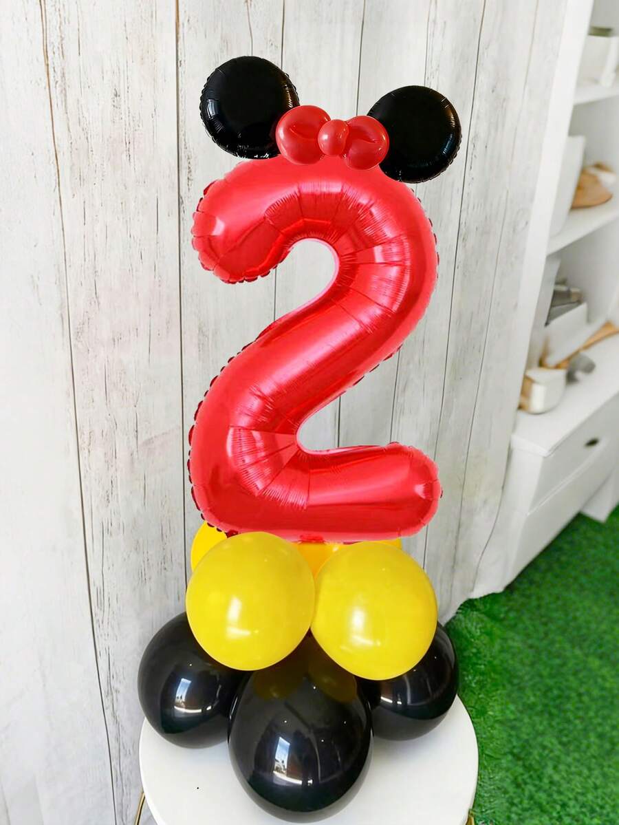 17件組紅色老鼠數字氣球套裝，包含0-9數字氣球、啞光乳膠氣球、魔幻氣球，適用於生日、公主生日裝飾、週年紀念、單身女派對裝飾，多場景使用