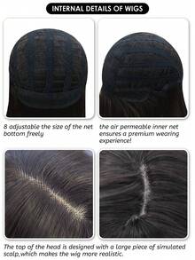 alicegarden 1顶合成耐热假发，黑棕色长直发带刘海，28英尺长，纤维材质，适合日常佩戴，仿真度高。 - Black-brown - 查看 9