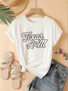Men's New Casual Sports T-Shirt Texas A M Aggies College T Shirt Unisex Short Sleeve Casual Graphic Tee For Men Women Black Cotton Top Summer WearSuitable For Baseball, Ice Hockey, Rugby, Sports Eventsholiday Partiesoutingssports And Other Holiday Gifts - trắng - Xem 5