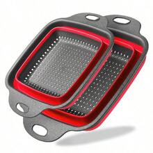 Collapsible Silicone Colander (Rad/Black) - Easy Storage, Ideal For Draining Pasta, Veggies & Fruits, Also Works As A Fruit/Berry Bowl, Must-Have For Campers - 紅黑色 - 查看 13