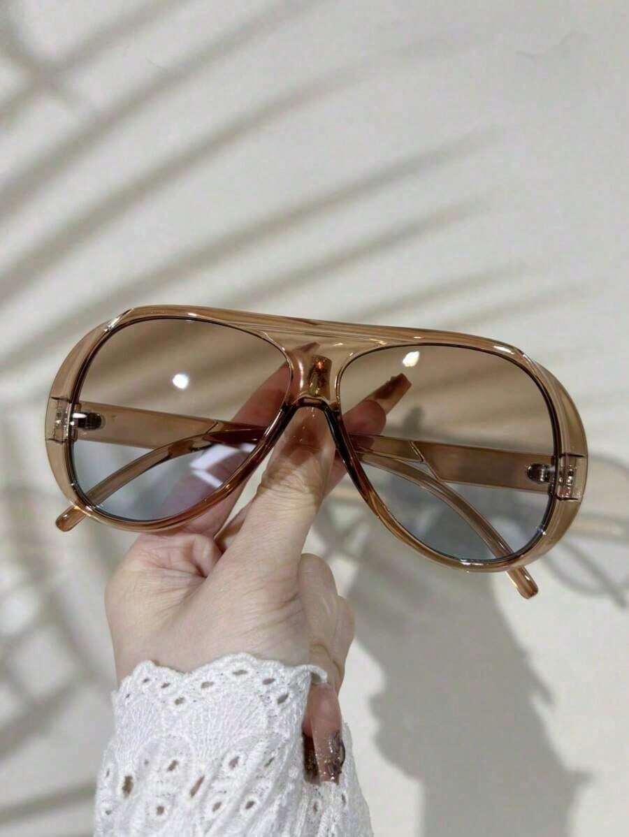 1PC New Vintage Design Oversized Square Fashion Glasses, High-End Street Style Party Festival Everyday Casual Eyewear Beach Accessories Women Glasses Shades Summer Beach Vacation,Outdoor,Travel H6LV - 漸層色 - 查看 1
