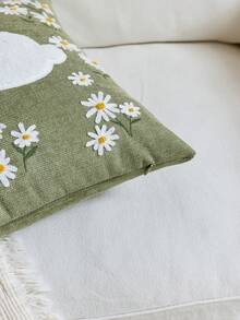 1pc Easter Green Rabbit Embroidered Throw Pillow Cover, Spring Floral Cushion Cover, Suitable For Indoor Decor, Spring/Summer Pillow Sham, Pillow Insert Not Included - Green - View 9