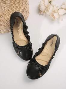 Women's Comfortable Ballet Flats With Bow Detail - Slip-On Shoes For Office, Casual, Daily Wear,  Flats For Women, Fashionable Slip-On Flats For Work, Stylish Ballet Flats For Women In Multiple Colors – Comfortable And Lightweight Flats For Everyday Comfort - 黑色 - 查看 2