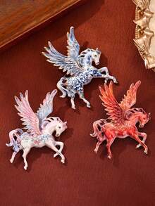 1枚欧美风格大胆神话胸针 - 3种颜色可选 | 童话3D珐琅仿动物带翼骏马胸针 | 男士服装及外套配饰