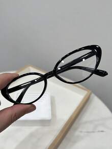 1pc Men's Casual Retro Cat Eye Black Small Frame Plain Glasses, Suitable For Daily Wear And Street Photography - Multicolor - View 4