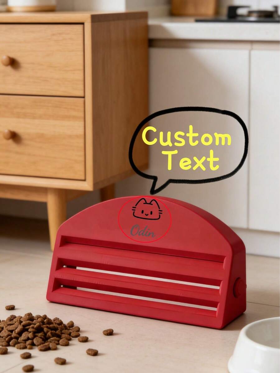 [Customized] Cat Food Squeezer | Customizable Pet Name, Heavy-Duty Plastic Pet Food Dispenser With Non-Slip Base, Easy-Open Lid, No Assembly Required, Compact Design, Plastic, Battery-Free - Multicolor - View 1