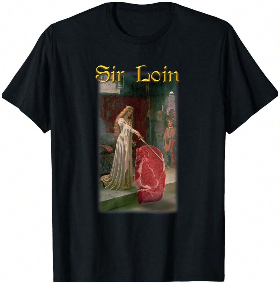 Sir Loin Funny Sirloin Steak Joke Medieval Accolade Black Cotton T-Shirt 1 - 黑色 - 查看 1