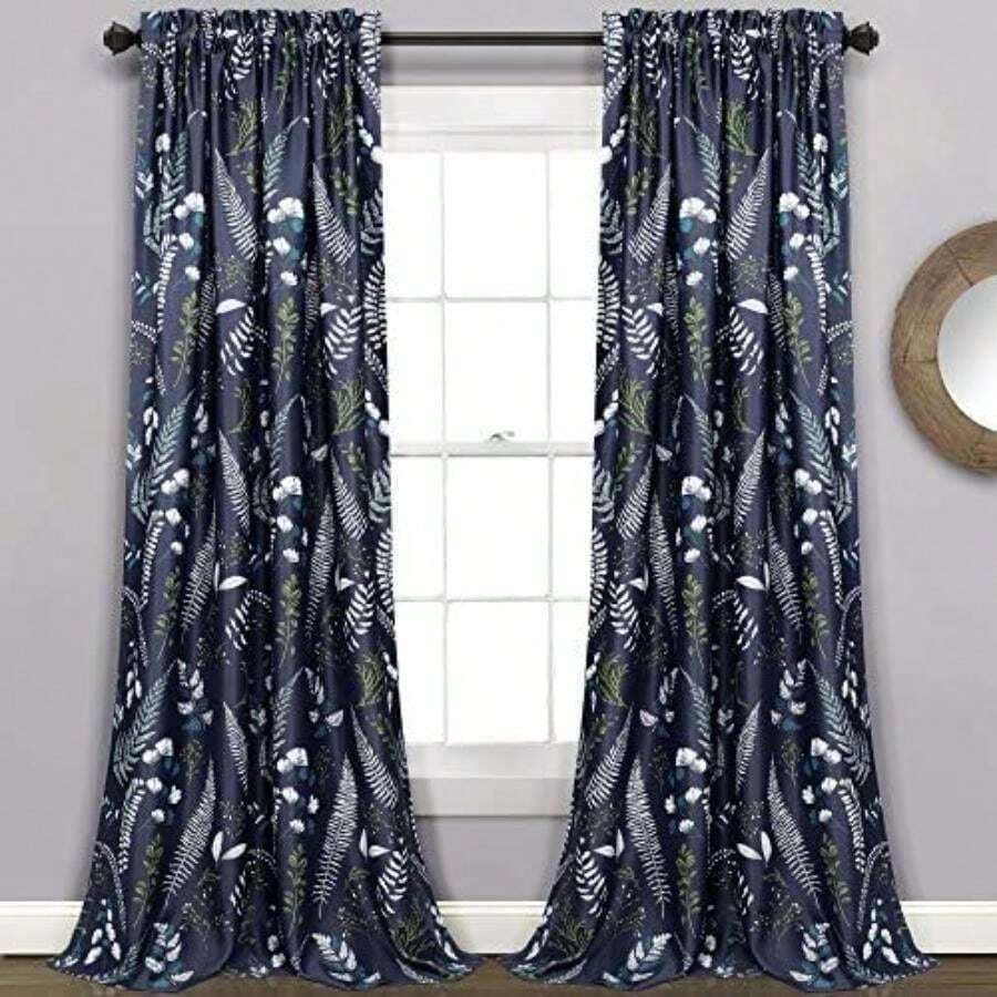 Decor Devonia Allover - Pares de Cortinas para Ventana filtrantes de luz, 52 Pulgadas de Ancho x 84 Pulgadas de Largo, Amarillo y Azul(132.1An x 213.4Al cm (1 Paneles) Azul marino y verde) - Multicolor - Ver 1