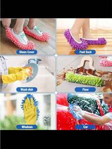2 Pairs Mop Socks, Mop Slippers, Washable Floor Cleaning Shoe Covers, Soft Super Microfiber Dust Mop Socks, Fiber Cleaning Mop Replacement Pads, Reusable, Suitable For Men, Women, And All Ages, Can Clean Foot Dust And Hair, Applicable For Home, Office, Bathroom And Kitchen. - Multicolor - View 3