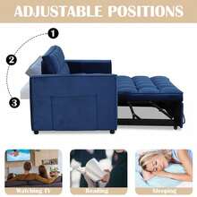 EBELLO 3 In 1 Multi-Functional Telescopic Trundle Sofa Bed Comfortable Double Sofa With Pillows For Small Living Room Bedroom - Azul - Ver 4