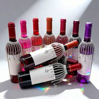 1pc Wine Bottle Decor, Crystal Tassel Bottle Sleeve, Suitable For Wedding, Birthday, Christmas, Valentine's Day, Party Table Centerpiece, For Displaying Wine Bottles (Applicable To Champagne, Sherry, Port Bottles)