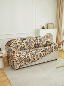 1件牛奶丝印花沙发套，带荷叶边下摆，高弹力，可机洗，防宠物抓挠，适合各种场合 - 彩色 - 查看 10