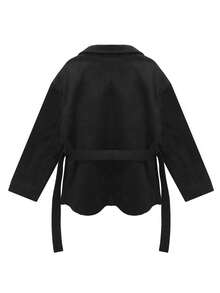 韩式双排扣立领大衣 - 黑色 - 查看 2