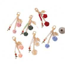 1pc Women'S Charm Beaded Rose Flower Keychain, Japanese Style, Resin Camellia, Alloy Round Buckle, Car Keychain, Bag Decoration, Valentine'S Day, Mother'S Day, Birthday For Friends Valentines Car Accessories Bag Charm School Cute Goth Y2k Christmas Gift Ideas - 粉色 - 查看 5