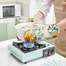 Sunflower Eucalyptus Oven Mitts Pot Holders Set Silicone Heat Resistant Summer Yellow Green Leaves Flowers Oven Mitts And Hot Pads Potholders Non-Slip Oven Gloves For CooFKing BaFKing Grilling,YellowGreen - Yellowgreen - View 7