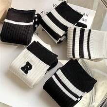 5 Pairs Black & White Casual Everyday Wear Sports Socks - Multicolor - View 7