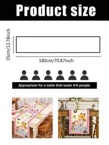 1pc Happy Easter Vintage Cartoon Girl Rabbit Egg Decorative Table Runner, Party Decoration Table Runner, Holiday Gathering Atmosphere Decor - Multicolor - View 8