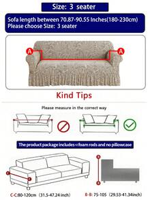 1pc Milk Silk Printed Sofa Slipcover With Ruffle Hem, High Elasticity, Machine Washable, Pet Proof, Suitable For Various Occasions - Multicolor - View 12