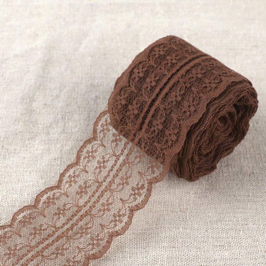 4.5cm Lace Non-Elastic Beige Lace, 20 Colors In Stock, Clothing Accessories, Jewelry, Linen Flowers - 4.5公分寬*深咖啡* - 查看 1