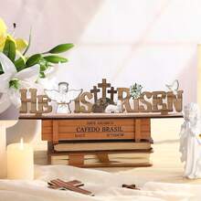 1pc Easter Decoration Wooden Sign Christian Farmhouse Tabletop Sign For Fireplace Mantel (New) - A - View 3