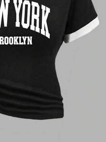 Youth Girl Letter Print Short Sleeve Top And Pants Set - Black - View 3
