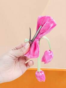 6/1pc/Set Tulip Bow Hair Clip Combination, Gradient Soft Mist Color Series + 3D Tulip Design - Suitable For Women And Girls, Fits Different Hairstyles / Outfits, Daily / Date / Travel - Multicolor - View 7