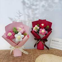 1件装 - 精致迷你针织花束，配心形薄纸 - 情人节、母亲节和周年纪念日的理想之选 | 色彩缤纷的家居装饰，花束配件